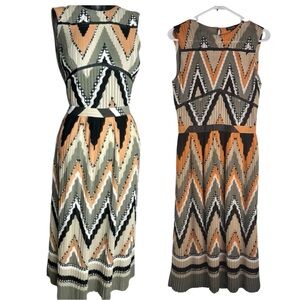 MassimoDutti Geometric Print Pleated Multi Color Sleeveless Midi Dress Sz 8